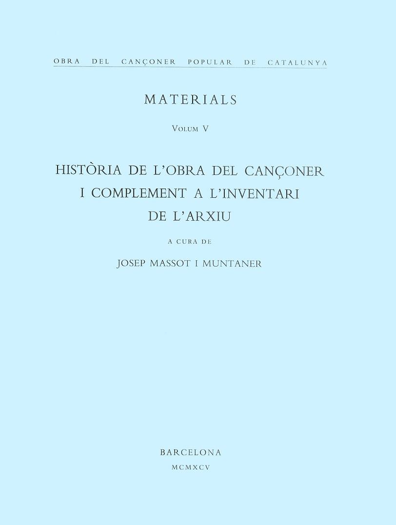 HISTORIA DE L'OBRA DEL CANCONER I COMPLEMENT A L' | 9788478266692 | MASSOT I MUNTANER