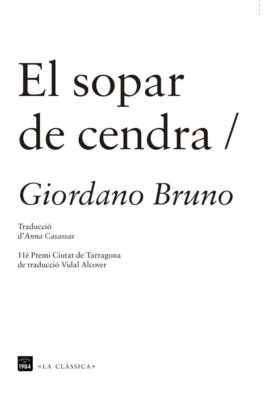 EL SOPAR DE CENDRA | 9788415835288 | BRUNO, GIORDANO