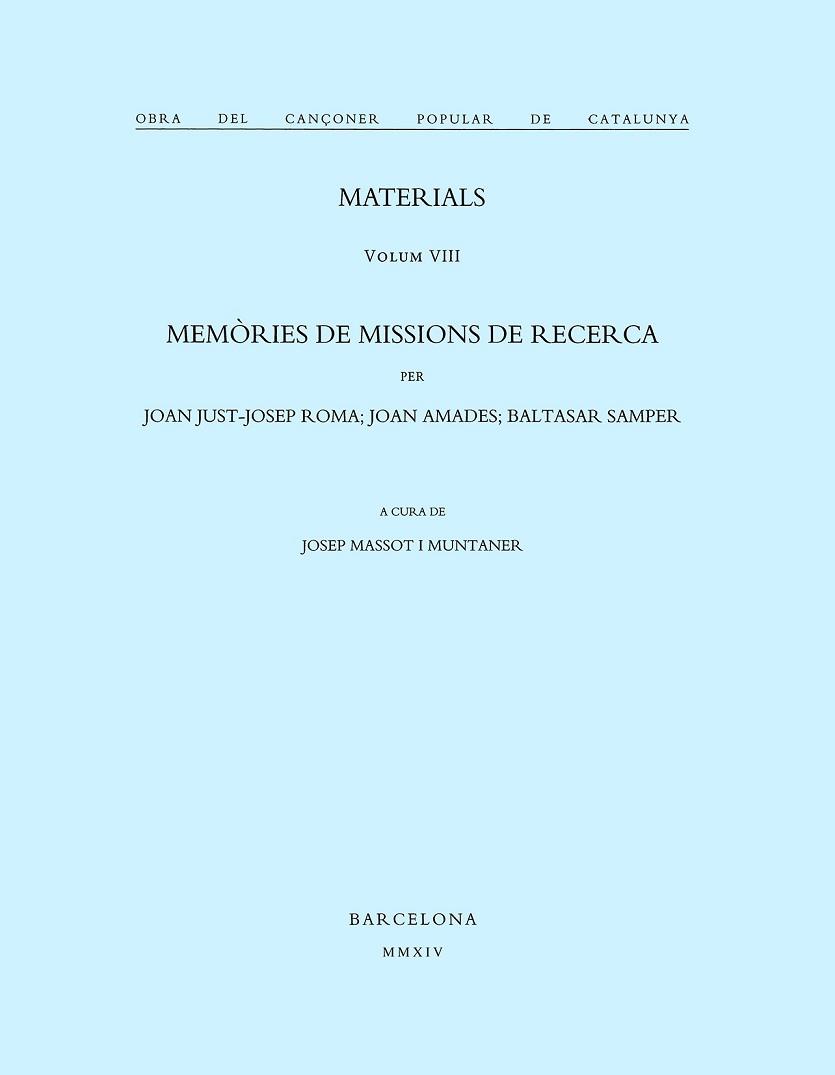 MATERIALS - O.CANCONER POPULAR VIII | 9788484150176 | MASSOT I MUNTANER, JOSEP