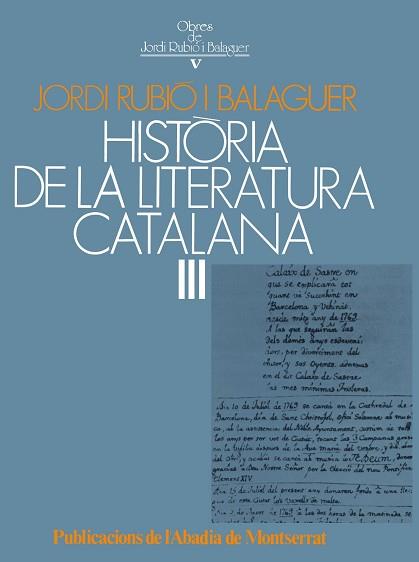 HISTORIA DE LA LITERATURA CATALANA; III | 9788472028296 | RUBIO I BALAGUER, JORDI